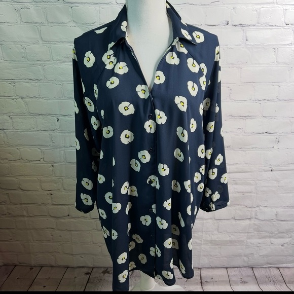 CAbi Tops - CABI Blue Floral Button Up Blouse Top Large